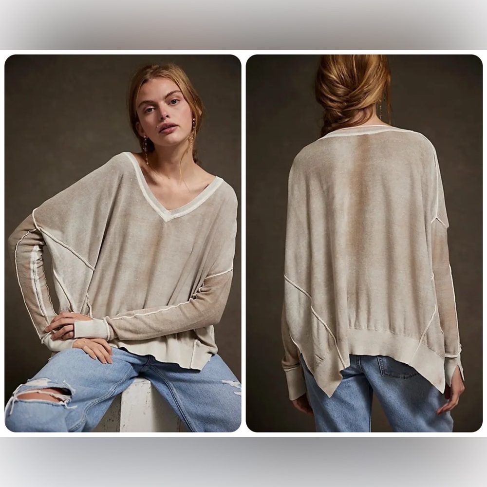 NWOT Free People We The Free Gibson V-Neck Pullover - Petrified Wood